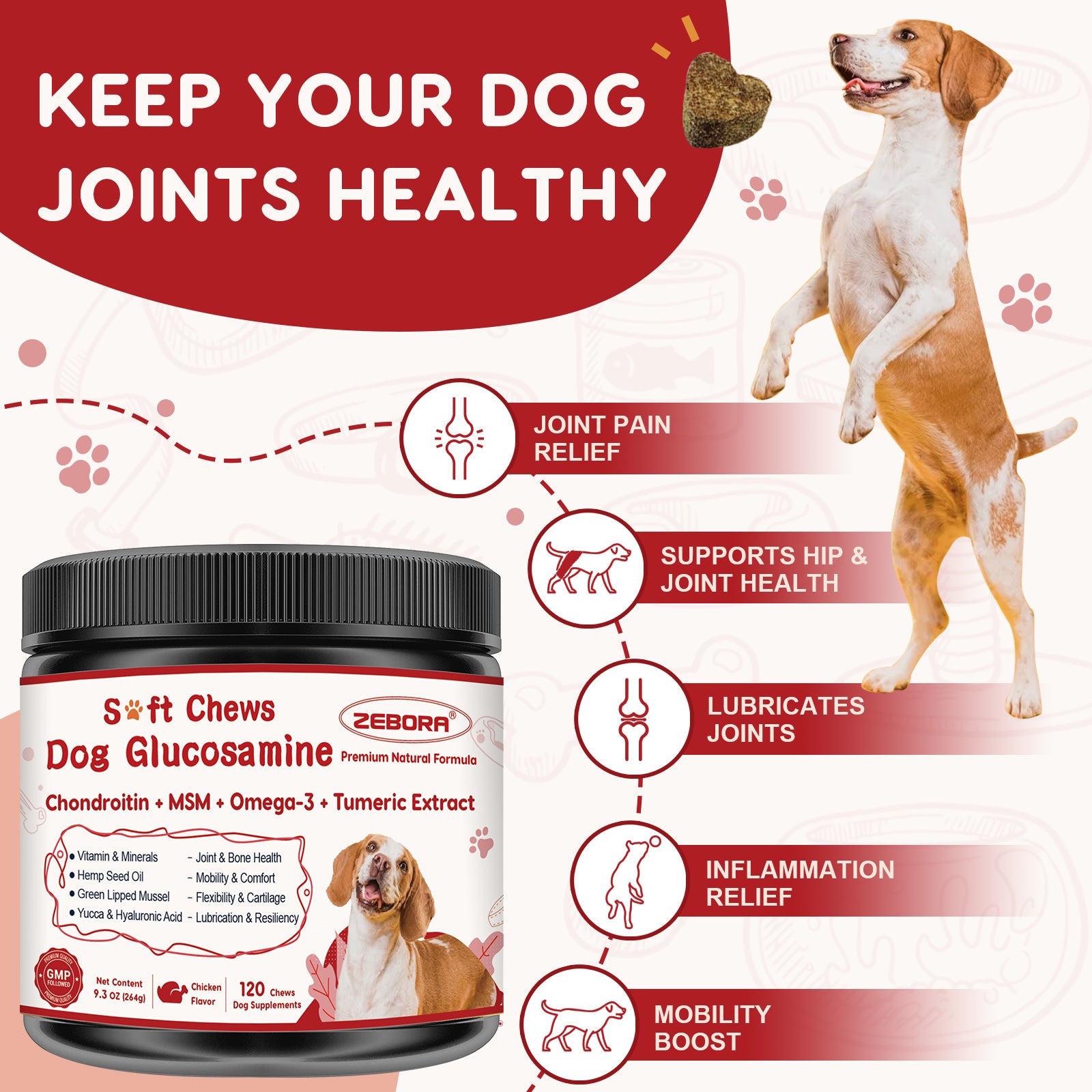 Glucosamine Joint Chews for Dogs with Chondroitin, MSM & Turmeric, 120 Soft Chews