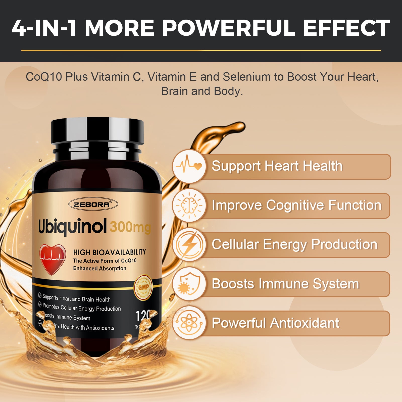 Ubiquinol CoQ10 300mg 4 in 1 Heart Health and Energy Support 120 Softgels