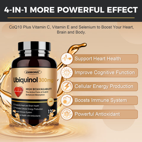 Ubiquinol CoQ10 300mg 4 in 1 Heart Health and Energy Support 120 Softgels
