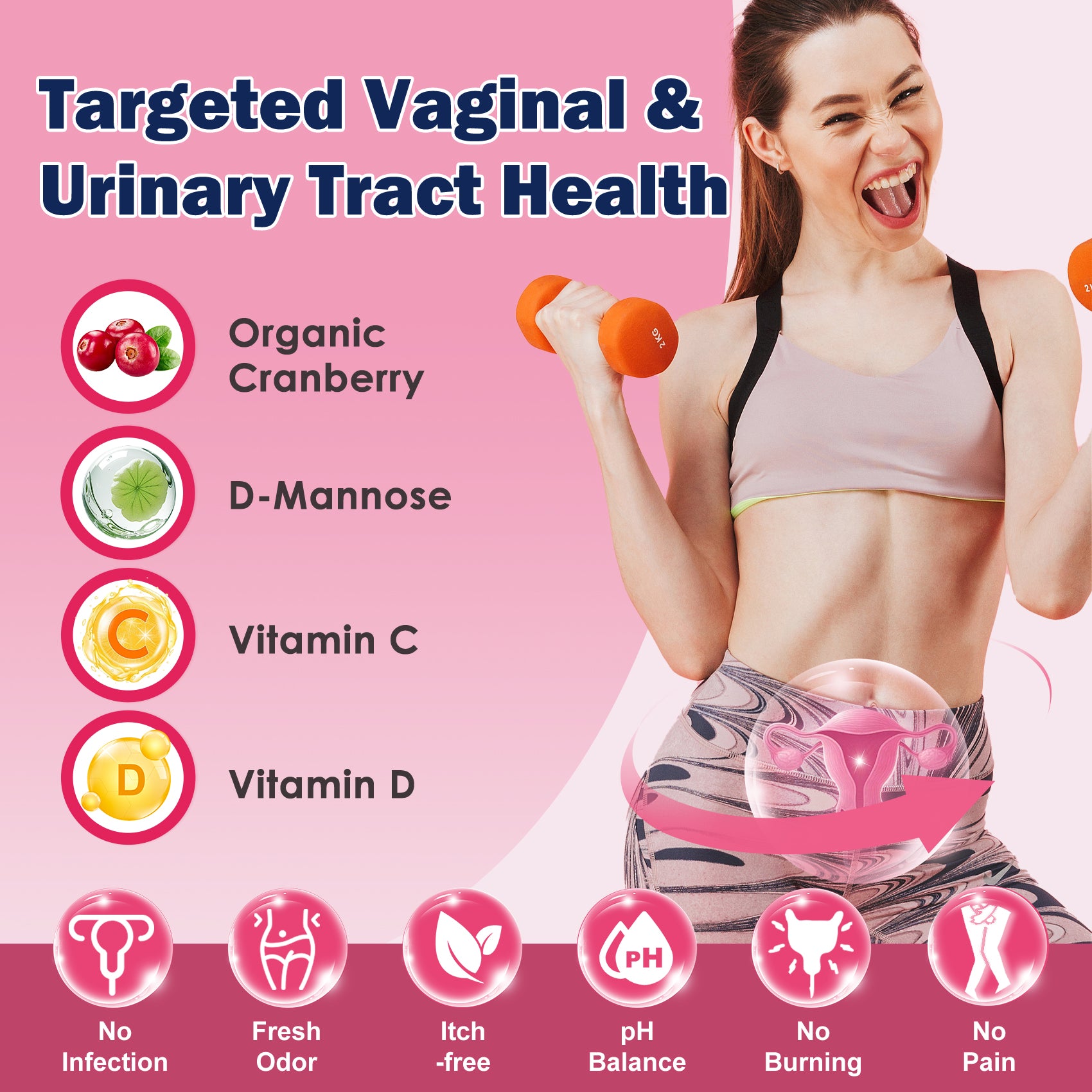100B Women’s Probiotic for Vaginal pH, Digestive & Urinary Health with Cranberry & Prebiotics, 90 Cap