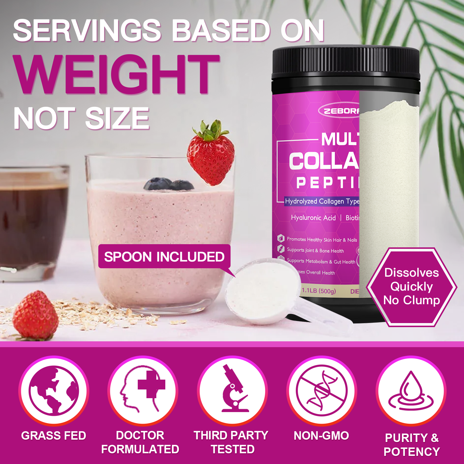Hydrolyzed Multi Collagen Peptides Powder with MSM and CS 50 Servings for Joint Skin Hair and Nail Support Types I II III V X Keto Friendly