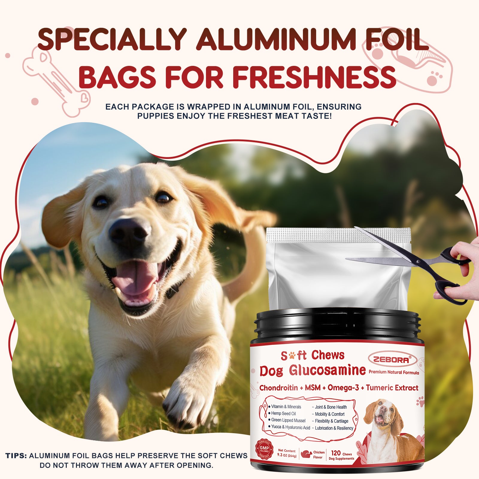 Glucosamine Joint Chews for Dogs with Chondroitin, MSM & Turmeric, 120 Soft Chews