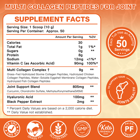 Multi Collagen Peptides Powder with MSM CS for Joint Recovery 50 Servings