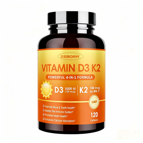 Vitamin D3+K2 5000 IU 120 capsules for bone, heart and immune support, 120 caps