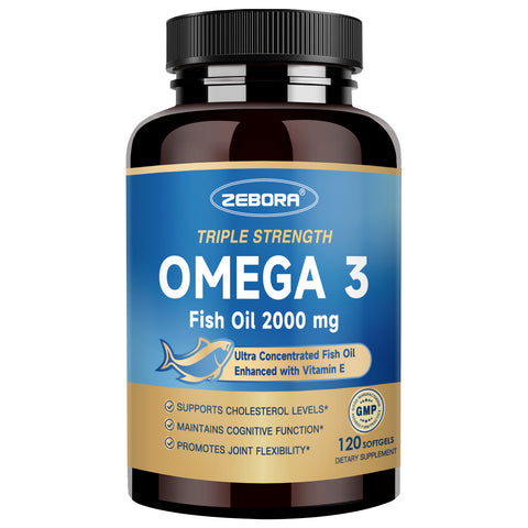 Triple Strength Omega 3 Fish Oil 2000mg rTG Formula for Heart Brain and Immune Health 120 Softgels