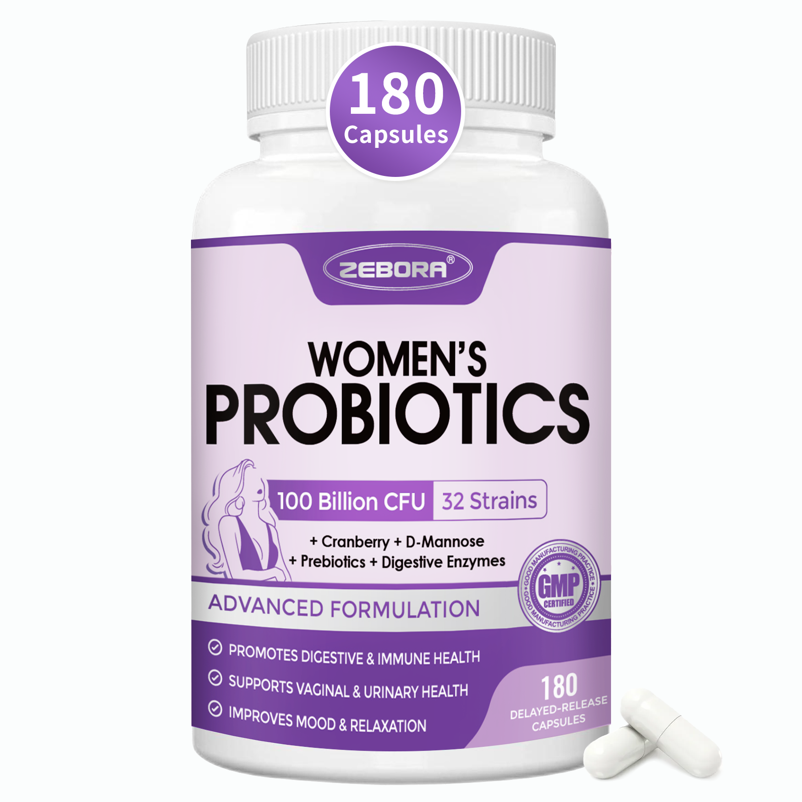 100 Billion CFUs Probiotics for Women Gut and Urinary Health, 180 Veggie Caps