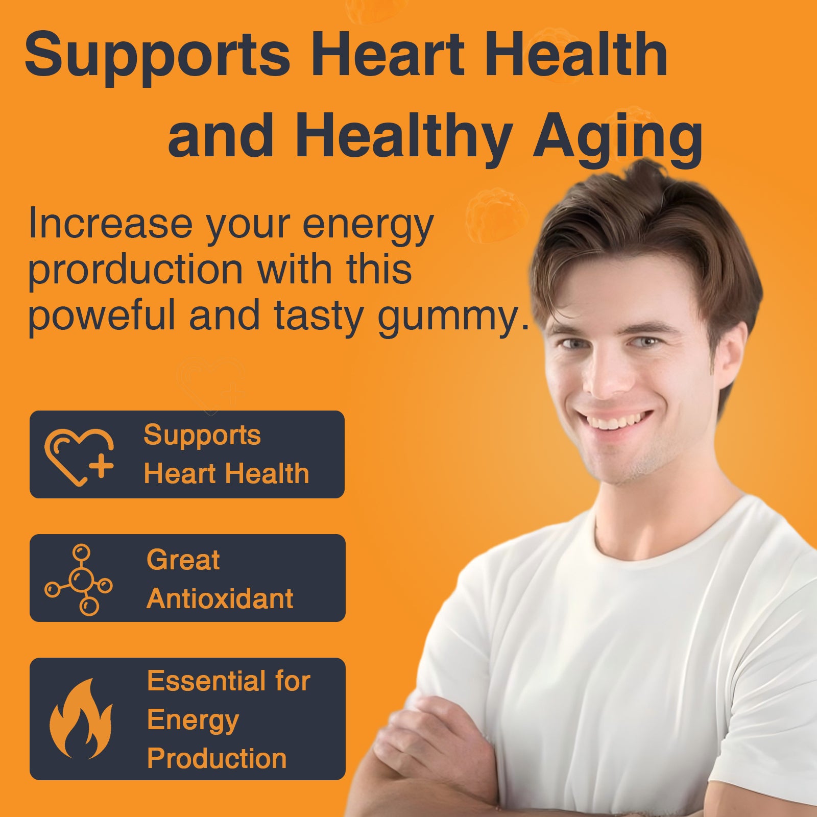 CoQ10 Supplement 200mg Gummies for Heart and Immune Support, Natural Orange, 90 Gummies