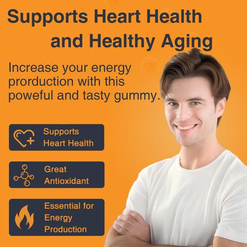 CoQ10 Supplement 200mg Gummies for Heart and Immune Support, Natural Orange, 90 Gummies