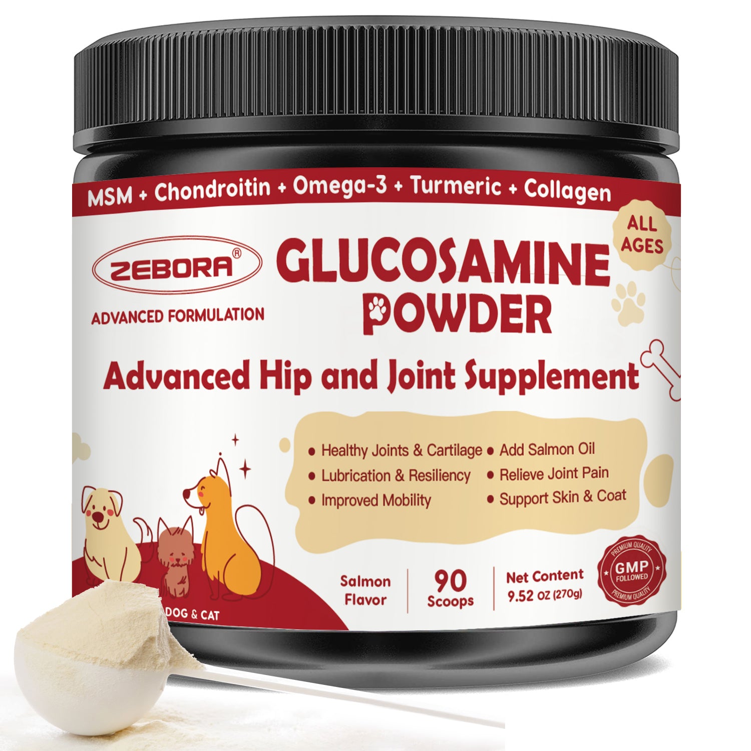 Joint Health Supplement for Dogs & Cats – Glucosamine, Chondroitin, MSM | Mobility & Hip Support – 270g - ZEBORA