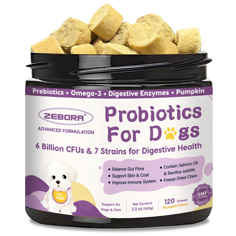 Dog Probiotics for Digestive Health, with Pumpkin, Digestive Enzymes, Omega-3, Support Gut, Immune Health, Upset Stomach Relief, 120 Freeze Dried Chews