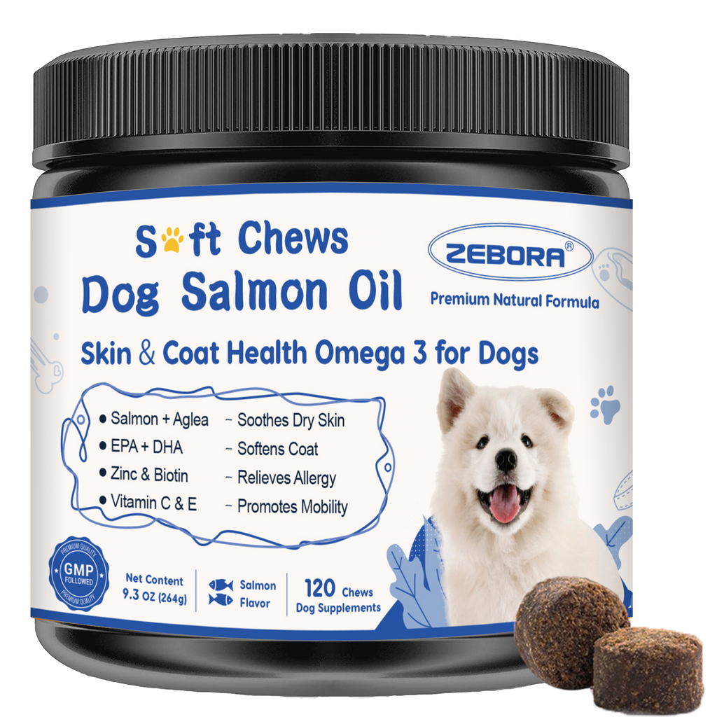 Salmon Oil for Dogs Skin and Coat - Omega 3 6 9 Fish Oil Soft Chews for Dogs Itchy Skin Relief - Dog Fish Oil Supplements EPA DHA Rich with Vitamins C & E - Allergy Relief & Shedding, 120 Ct