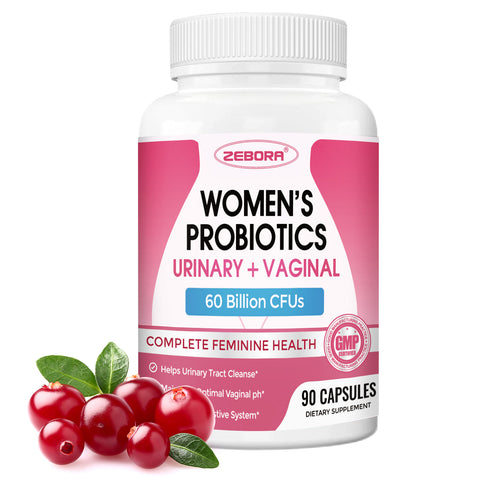 Probiotics for Women, Vaginal Probiotic with Cranberry, Organic Prebiotics, D-Mannose, & Vitamin C, 90 Vegan Capsules