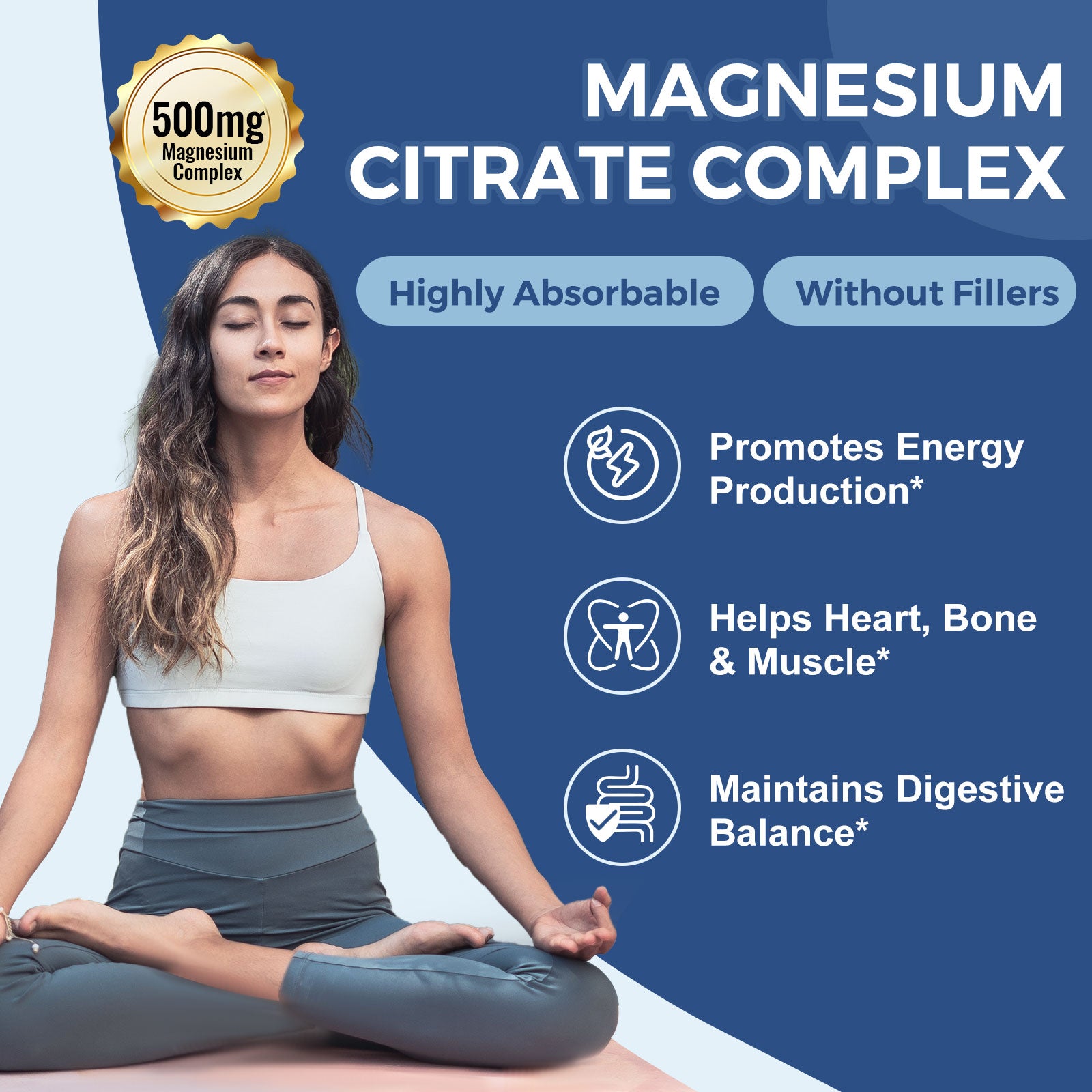 High Absorption Triple Magnesium Complex with Zinc and D3 for Total Body Support Vegan 120 Capsules