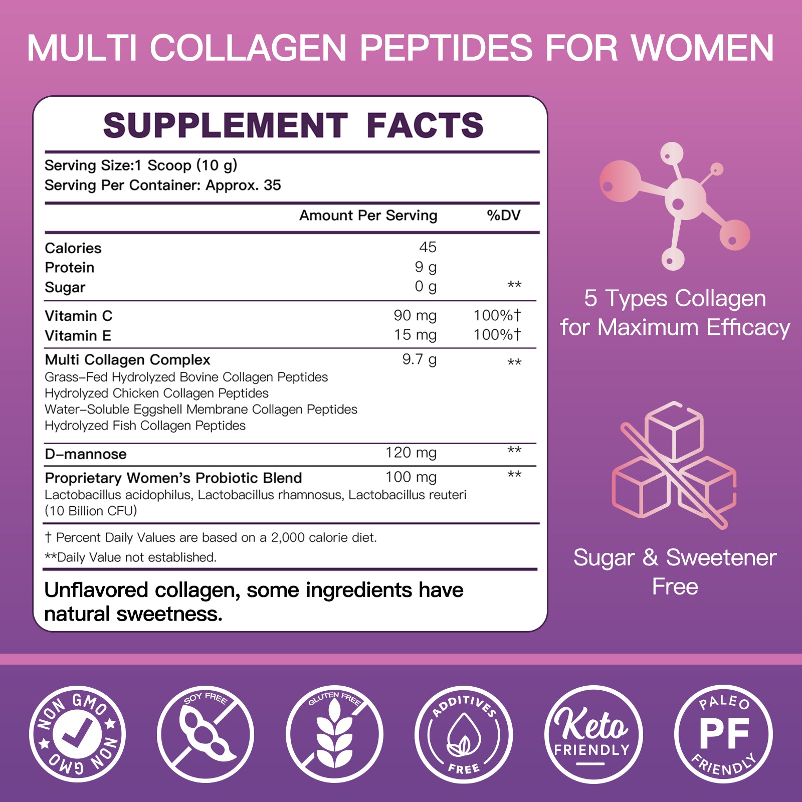 Unflavored Collagen Peptides for Women with Probiotics 35 Servings