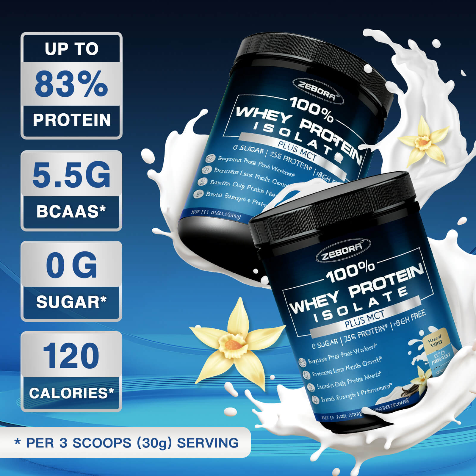 Whey Protein Powder, Vanilla Flavor, Grass Fed Whey Protein Isolate, 25g Protein Per Serving, Keto Friendly, 10.58 Oz, 10 Servings