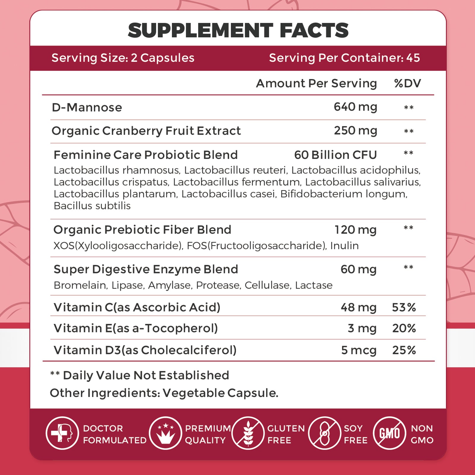 Urinary Tract Health for Women - Vaginal Probiotics for Women Digestive Health and pH Balance - D Mannose Supplements with Cranberry to Cleanse Urinary Tract & Bladder - 90 Capsules