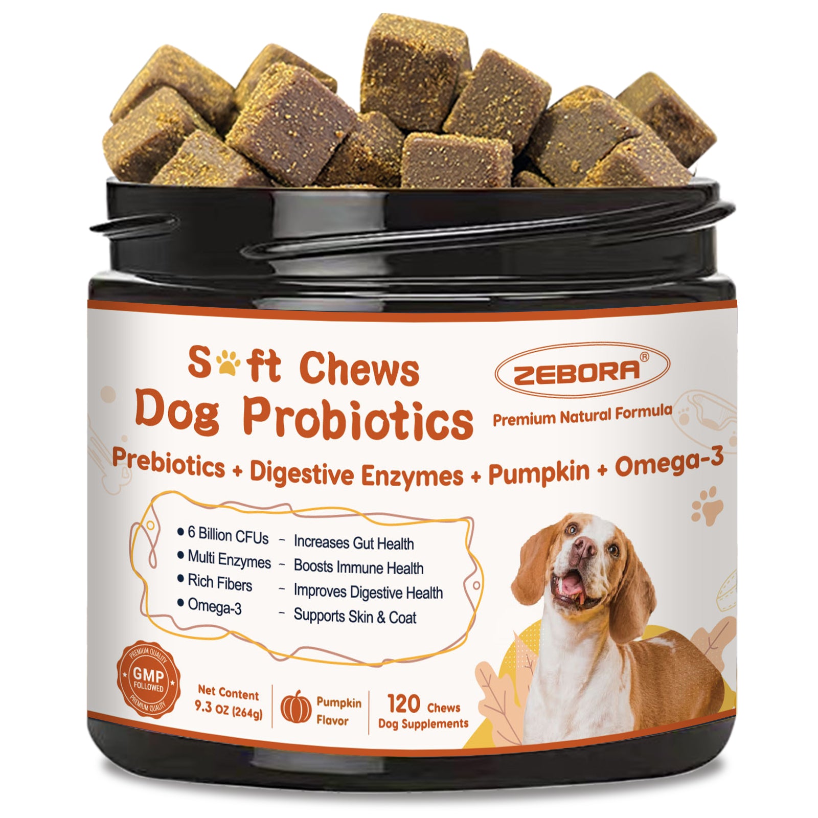 Probiotics for Dogs - Dog Probiotics, Pumpkin for Digestive & Gut Health, Digestive Enzymes & Prebiotic for Occasional Diarrhea, Support Immune, Skin & Allergies, 120 Soft Chews, Pumpkin Flavor