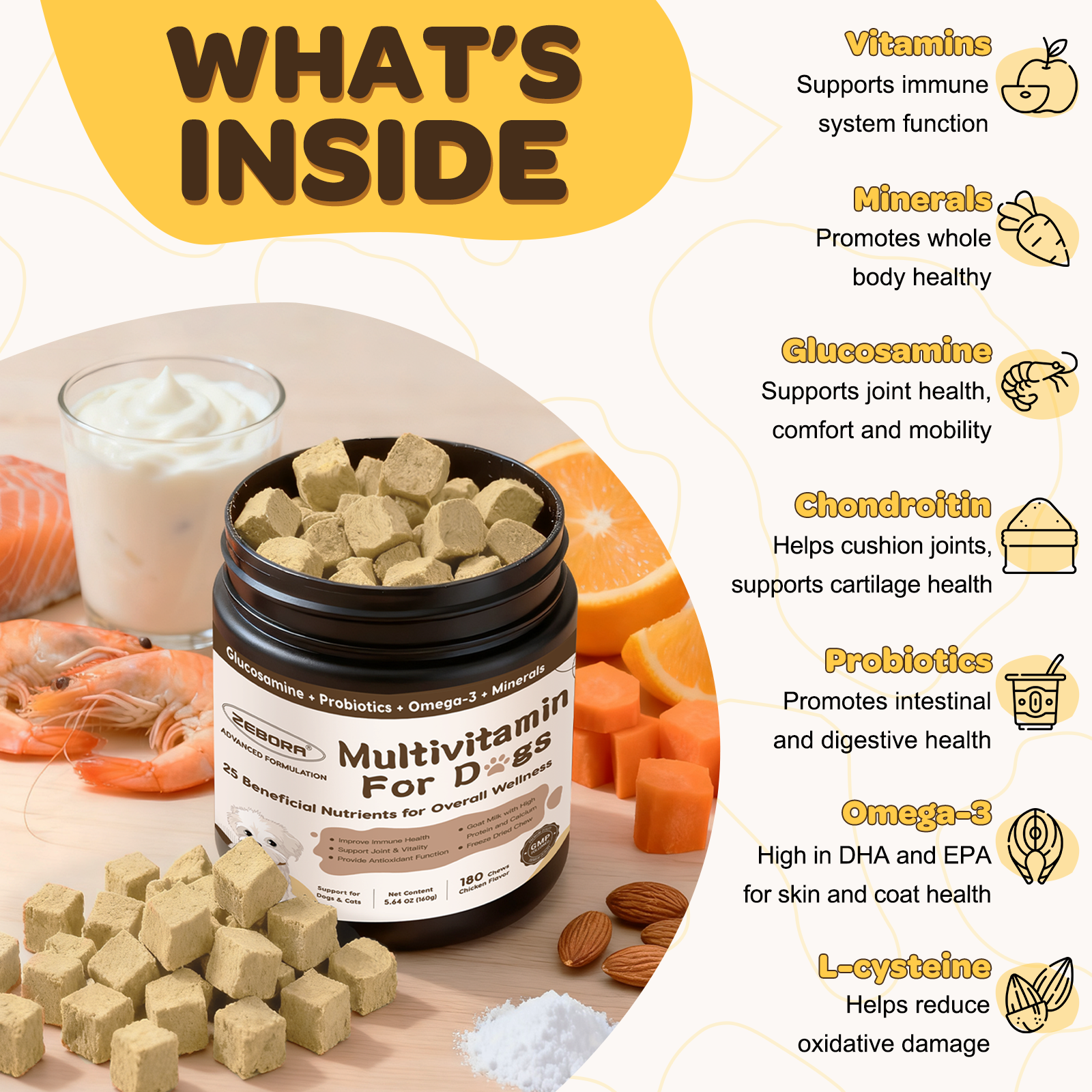 Dog Multivitamin with Probiotics - Multivitamin for Dogs with Glucosamine, Omega 3 and Probiotics for Dogs Digestion, Immunity, Joint, Skin and Coat - 180ct