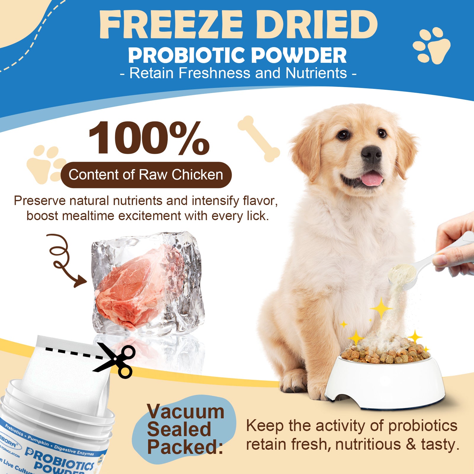 Probiotics for Dogs, Probiotic Powder with Pumpkin, Prebiotics & Digestive Enzymes, 6 Billion CFUs Dog Probiotics for Digestive Health, Gut & Immune Health, Chicken Flavor, 90 Scoops