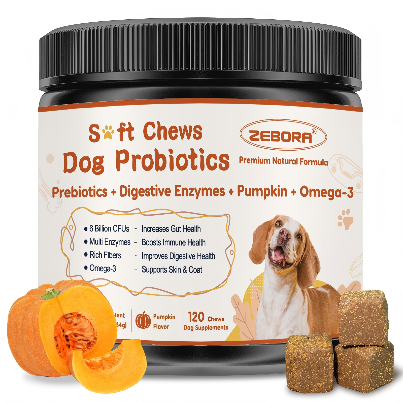 Probiotics for Dogs - Dog Probiotics, Pumpkin for Digestive & Gut Health, Digestive Enzymes & Prebiotic for Occasional Diarrhea, Support Immune, Skin & Allergies, 120 Soft Chews, Pumpkin Flavor