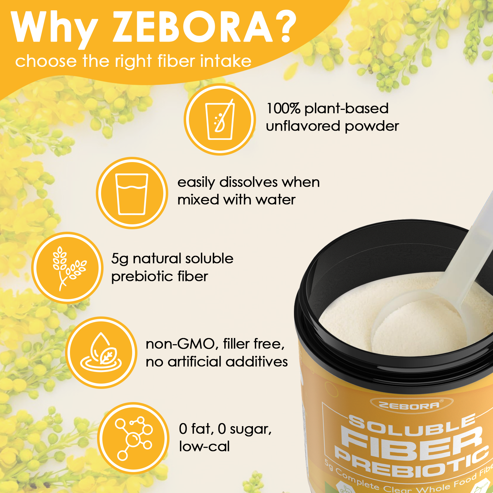 Soluble Fiber Prebiotic Powder – 70 Servings - ZEBORA