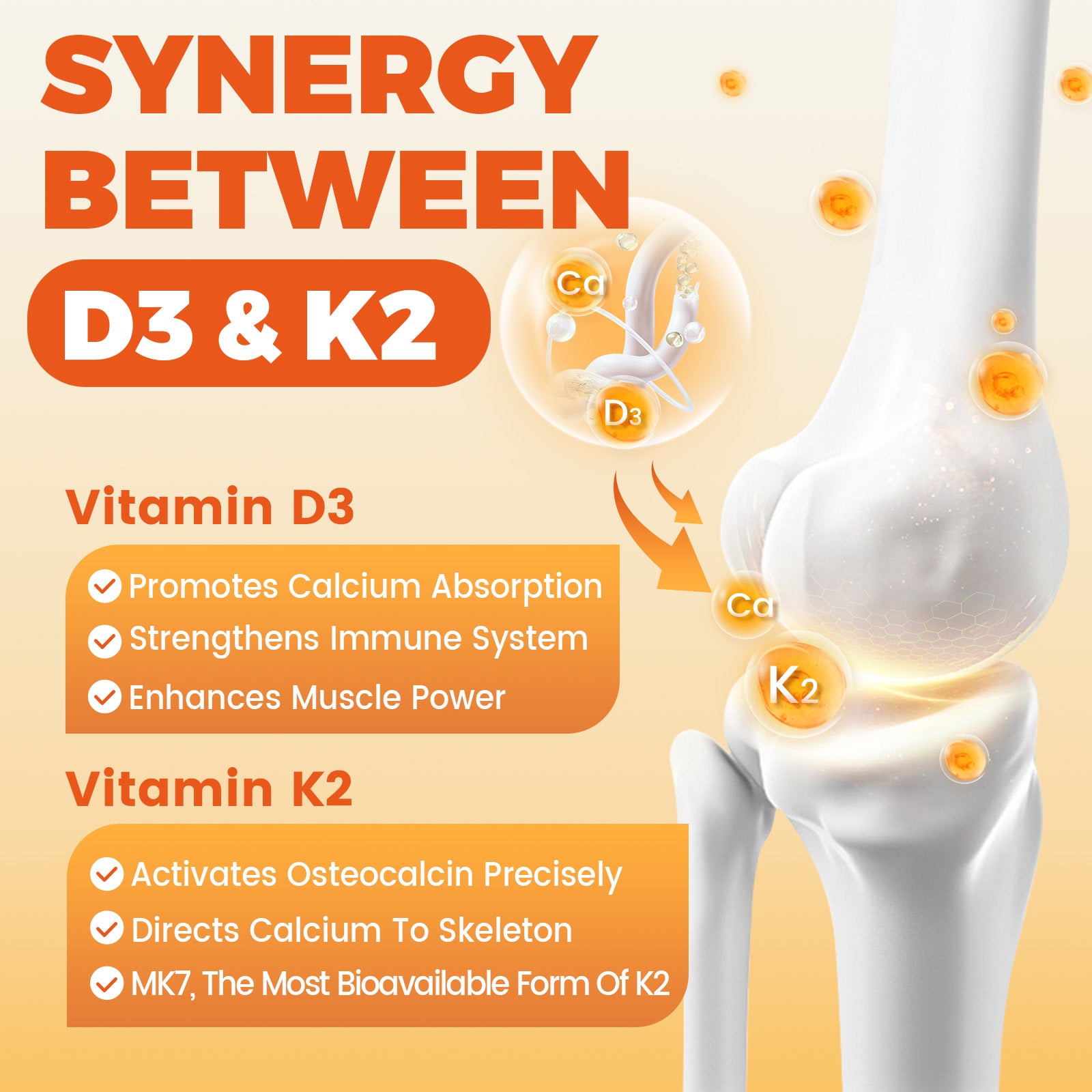 Vitamin D3+K2 5000 IU 120 capsules for bone, heart and immune support, 120 caps