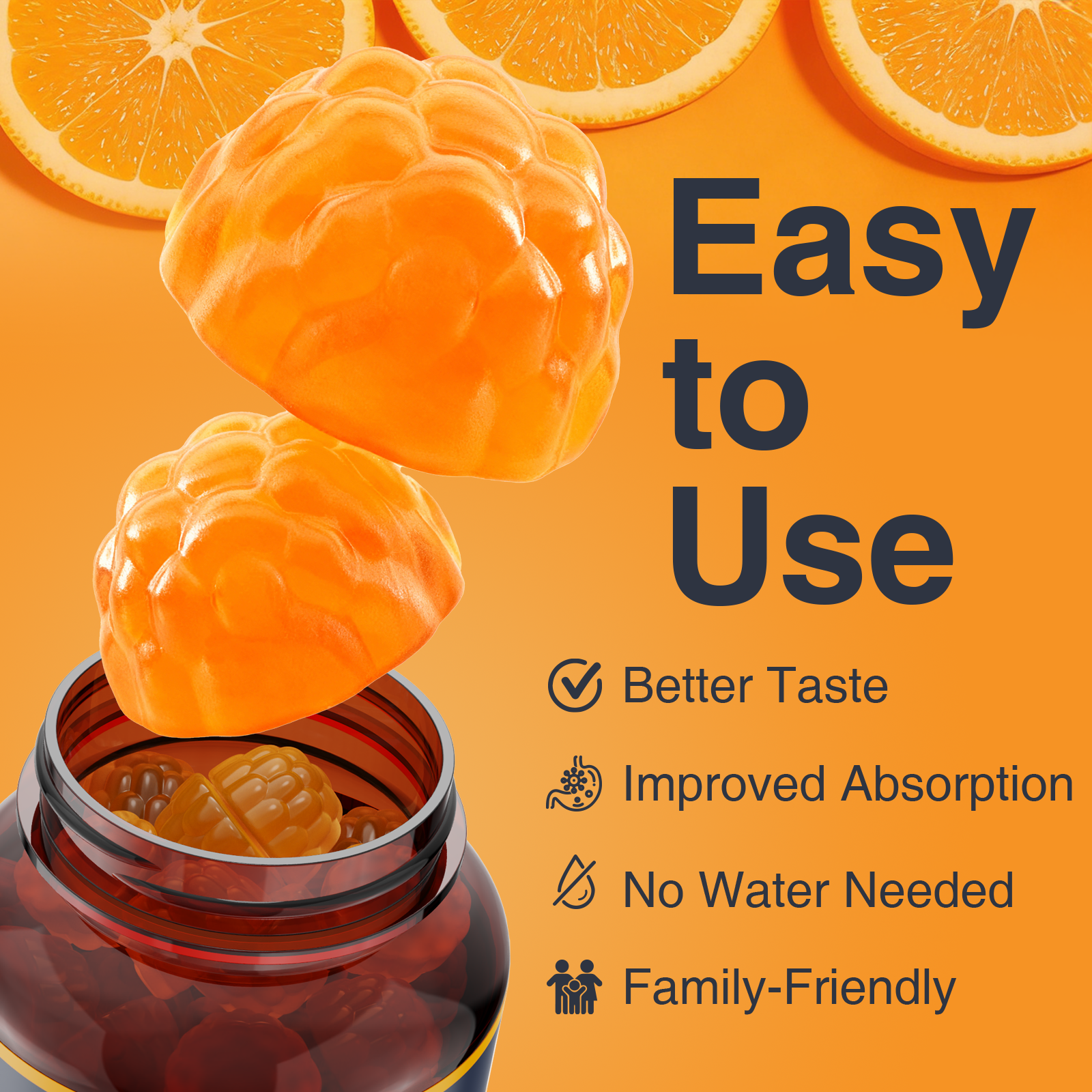 CoQ10 Supplement 200mg Gummies for Heart and Immune Support, Natural Orange, 90 Gummies