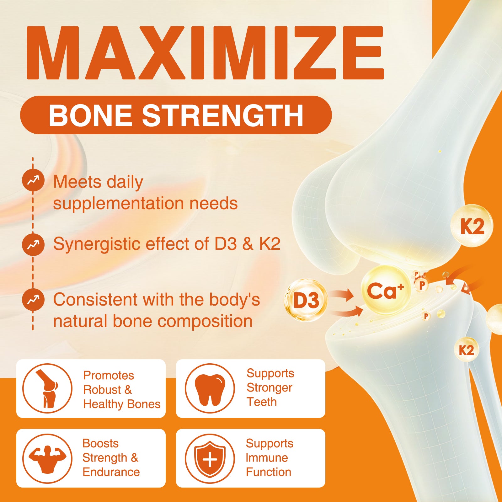 Vitamin D3 K2 5000 IU – 6-in-1 Bone & Immune Support with Magnesium & Calcium, 120 Caps