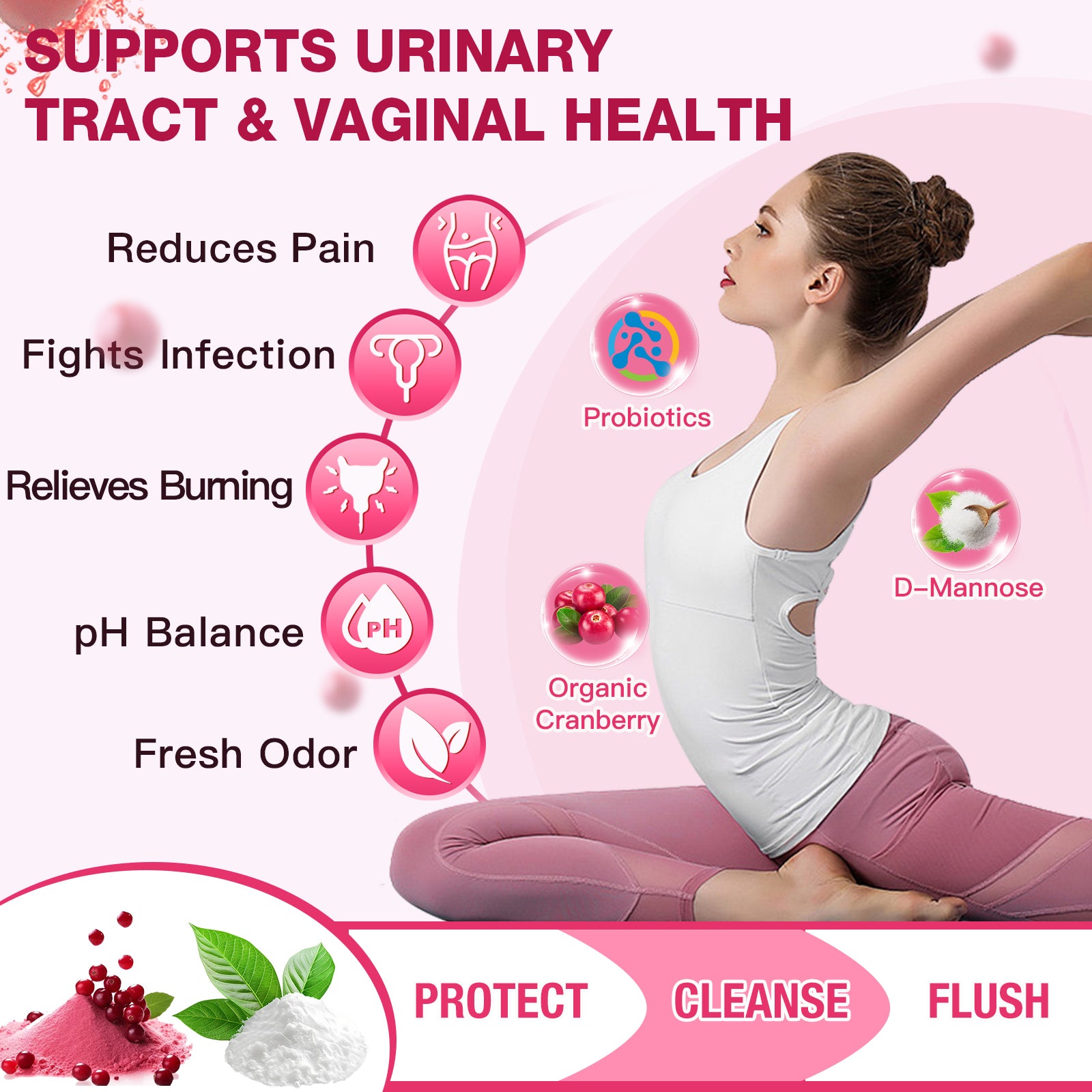 Probiotics for Women, Vaginal Probiotic with Cranberry, Organic Prebiotics, D-Mannose, & Vitamin C, 90 Vegan Capsules