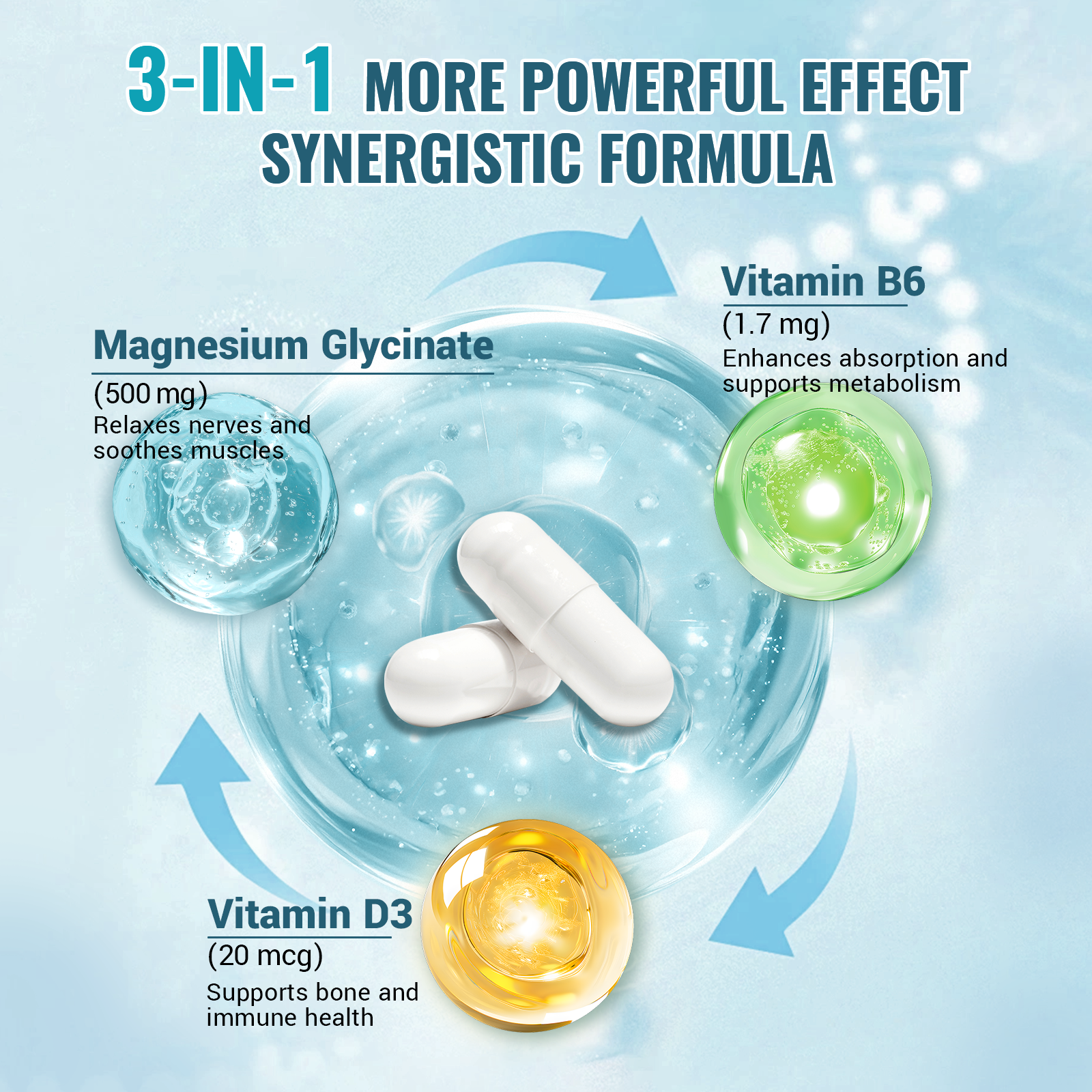 Magnesium Glycinate 500mg, High Absorption Magnesium Supplement with Vitamins B6 & D3, Chelated Magnesium Glycinate Capsules for Muscle, Heart, Calm & Immune Health, Non-Buffered, 120 Capsules