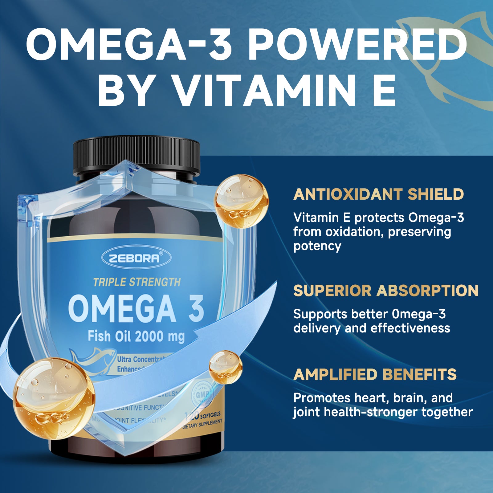 Triple Strength Omega 3 Fish Oil 2000mg rTG Formula for Heart Brain and Immune Health 120 Softgels