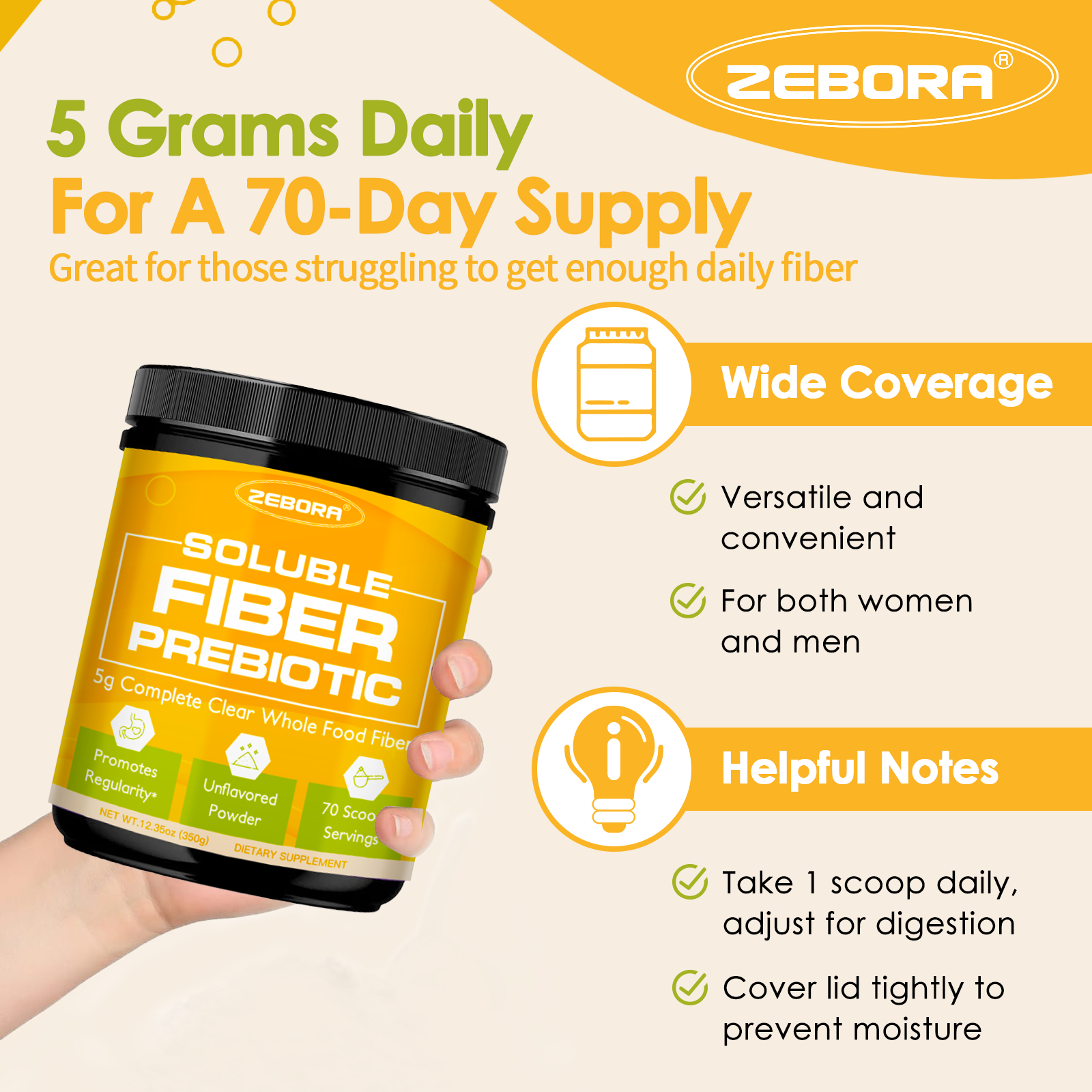 Soluble Fiber Prebiotic Powder – 70 Servings - ZEBORA