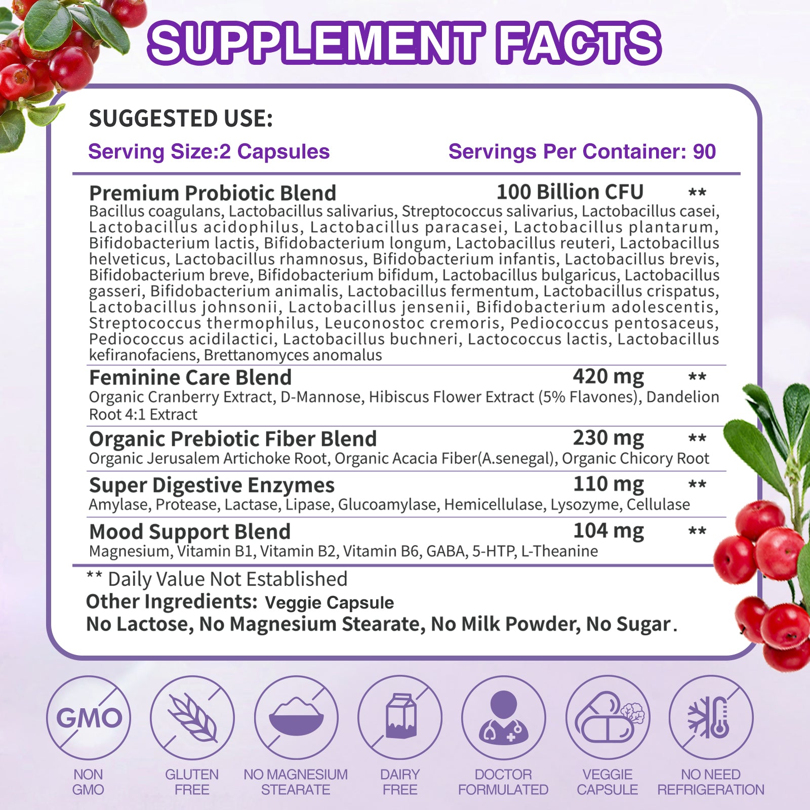 100 Billion CFUs Probiotics for Women Gut and Urinary Health, 180 Veggie Caps