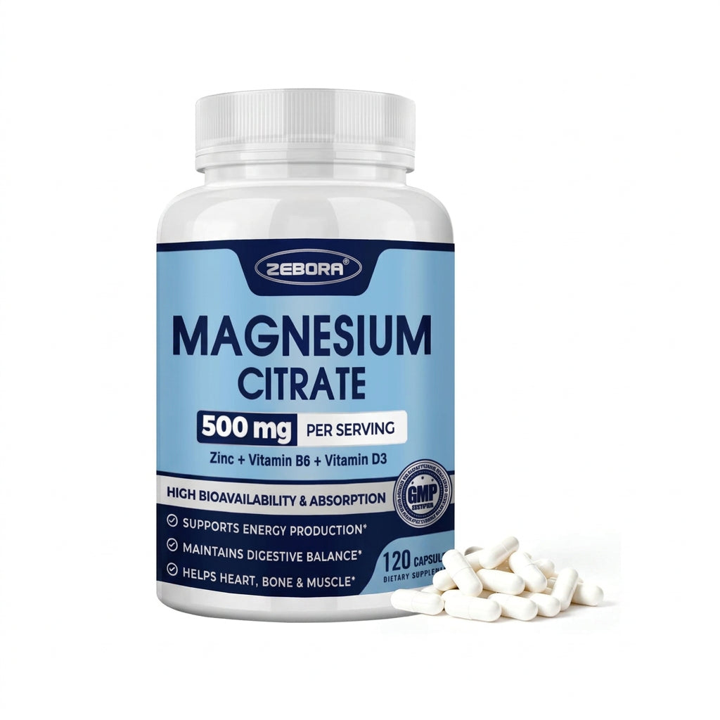 ZEBORA Magnesium Citrate 500mg with Zinc & Vitamin D3 B6, 120 Capsules