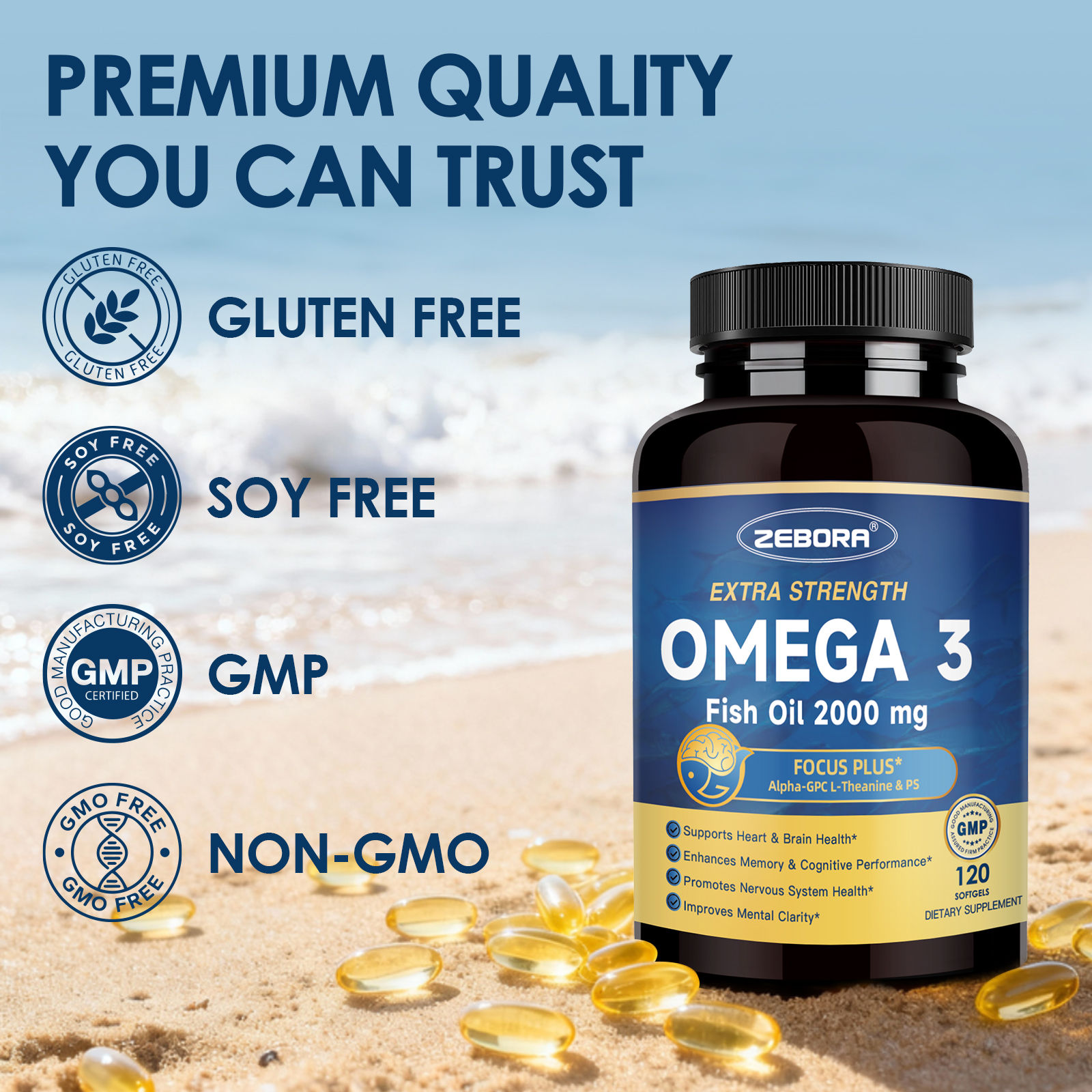 Omega-3 2000mg – DHA & EPA for Brain & Heart, 120 Softgels