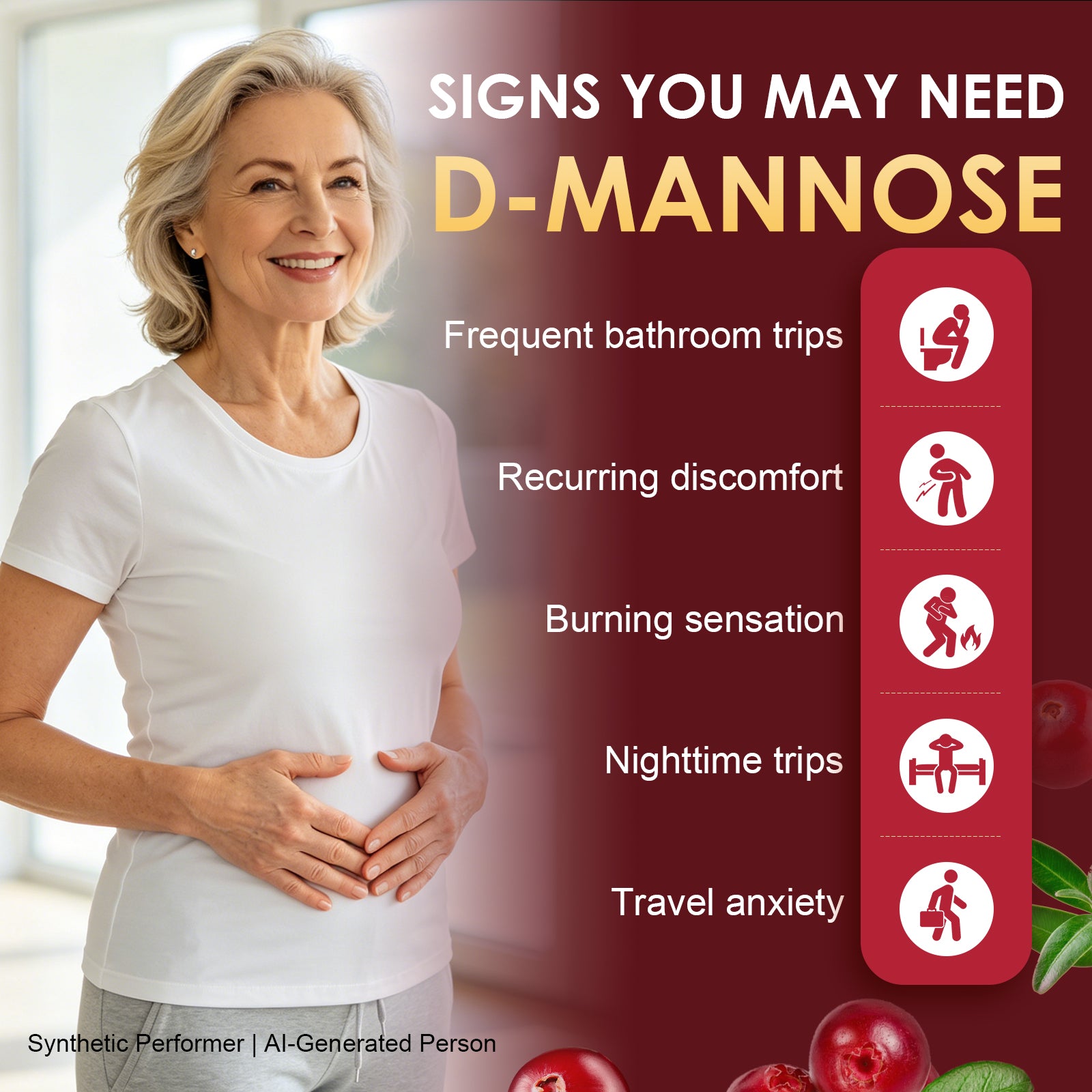 D Mannose 1000mg Plus Cranberry Extract Urinary and Bladder Support, 120 Capsules