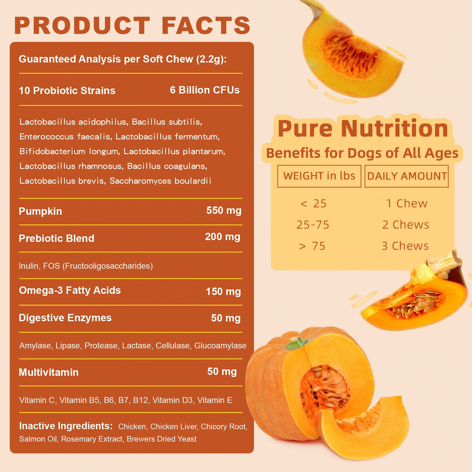 Probiotics for Dogs - Dog Probiotics, Pumpkin for Digestive & Gut Health, Digestive Enzymes & Prebiotic for Occasional Diarrhea, Support Immune, Skin & Allergies, 120 Soft Chews, Pumpkin Flavor