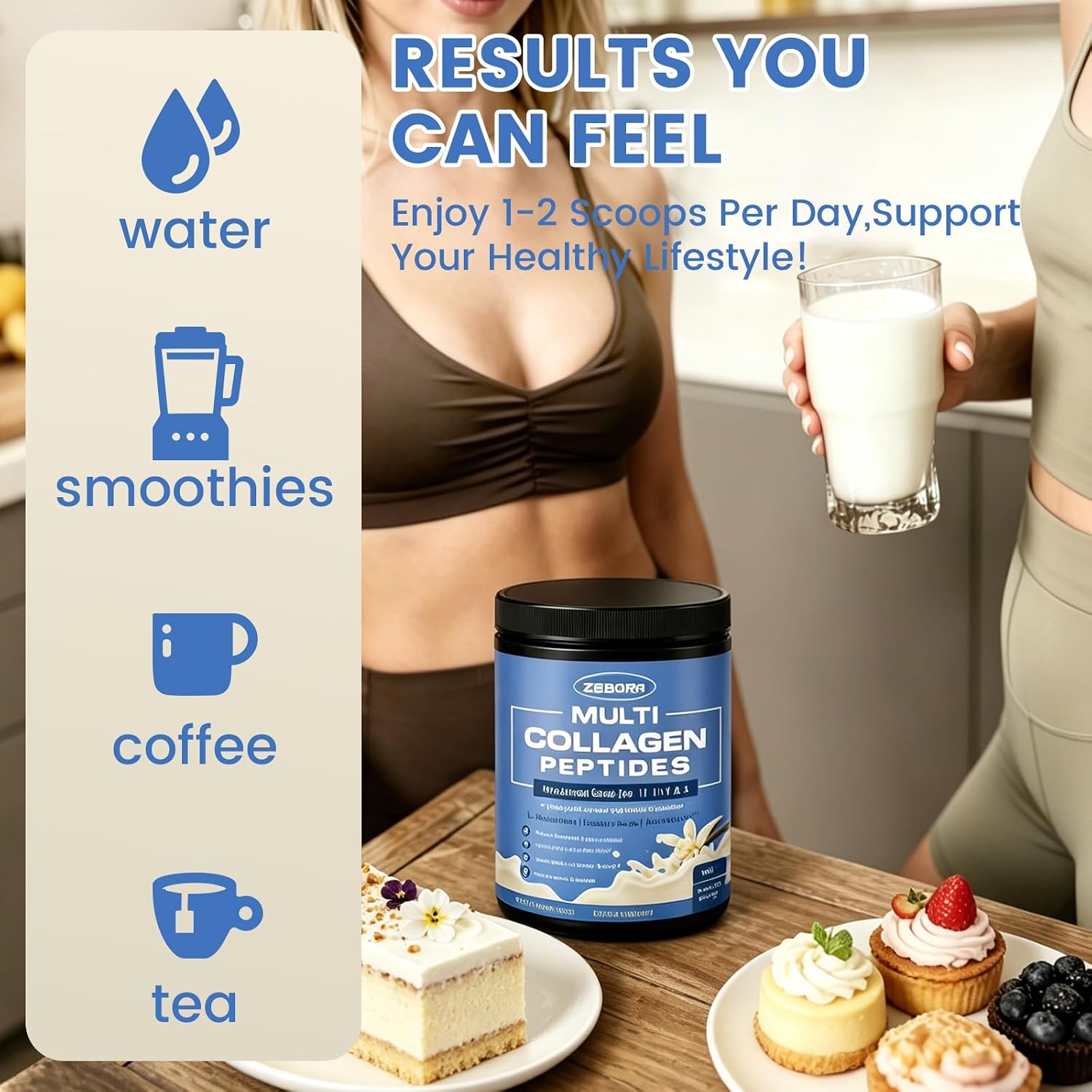 ZEBORA Multi Collagen Peptides, Vanilla Powder, 35 Servings