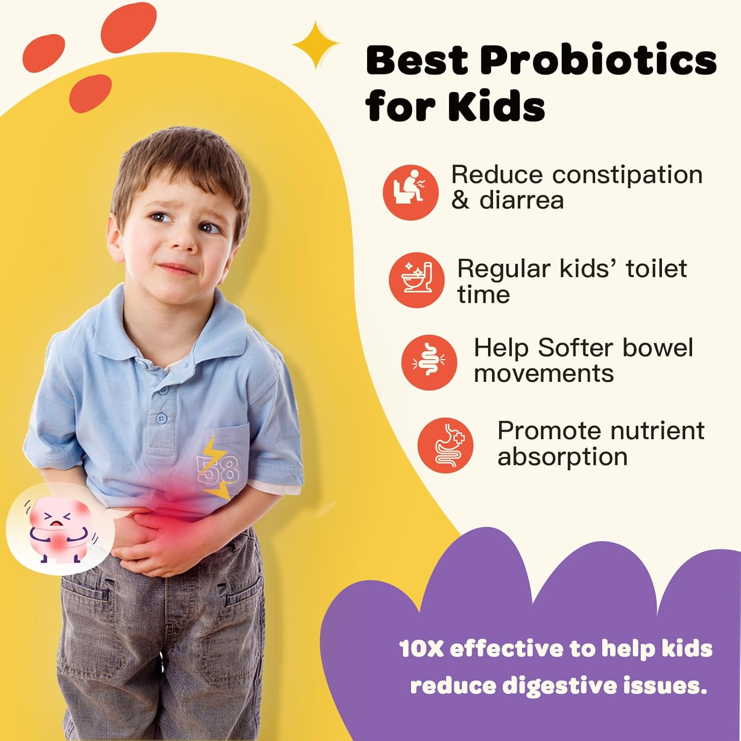 Kids Probiotic Chewables – 5B CFU Gut & Immune Support with Prebiotics, Vitamin C & Zinc, 75 Servings