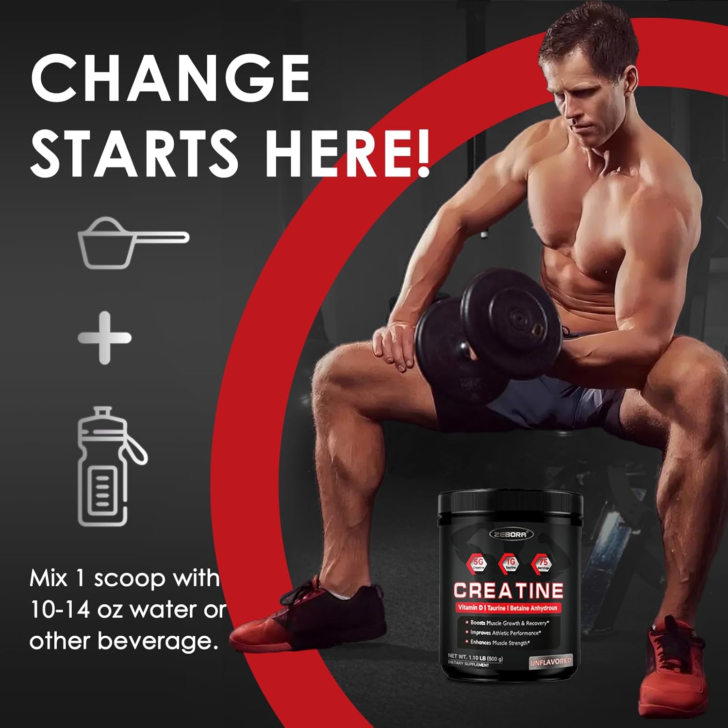 Creatine Monohydrate Powder – Strength, Muscle Growth & Recovery Support for Men & Women, 5g Creatine + 1g Taurine