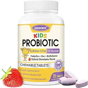 Kids Probiotic Chewables – 5B CFU Gut & Immune Support with Prebiotics, Vitamin C & Zinc, 75 Servings