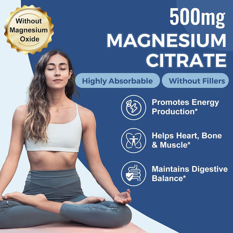 ZEBORA Magnesium Citrate 500mg with Zinc & Vitamin D3 B6, 120 Capsules