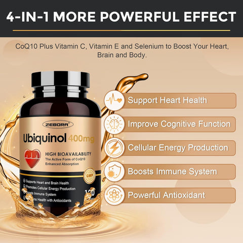 Ubiquinol CoQ10 400mg with Vitamin C E and Selenium 4 in 1 Heart Health and Energy Support 120 Softgels