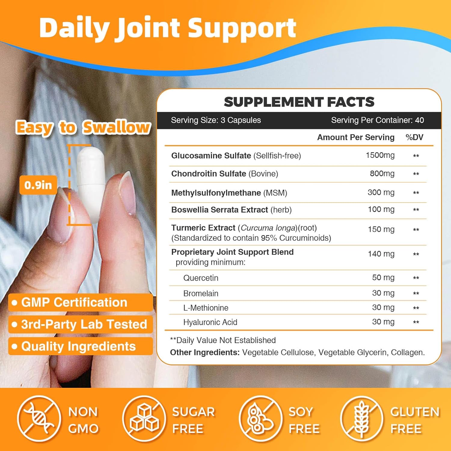 ZEBORA Glucosamine Chondroitin with Turmeric & MSM Joint Support Supplement, Glucosamine Sulfate with Boswellia for Joint Health & Relief, 115 Capsules