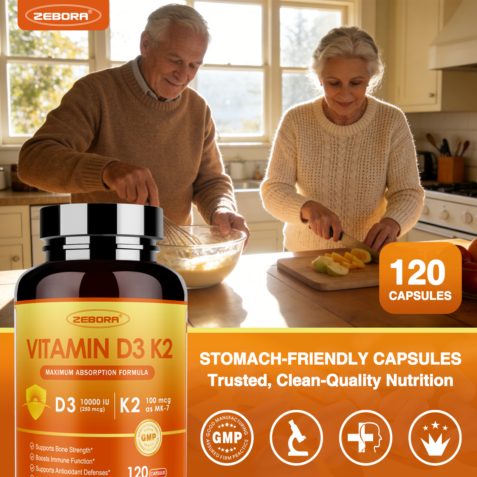 Vitamin D3 K2 10000 IU – Heart, Bone & Immune Support, 120 Caps
