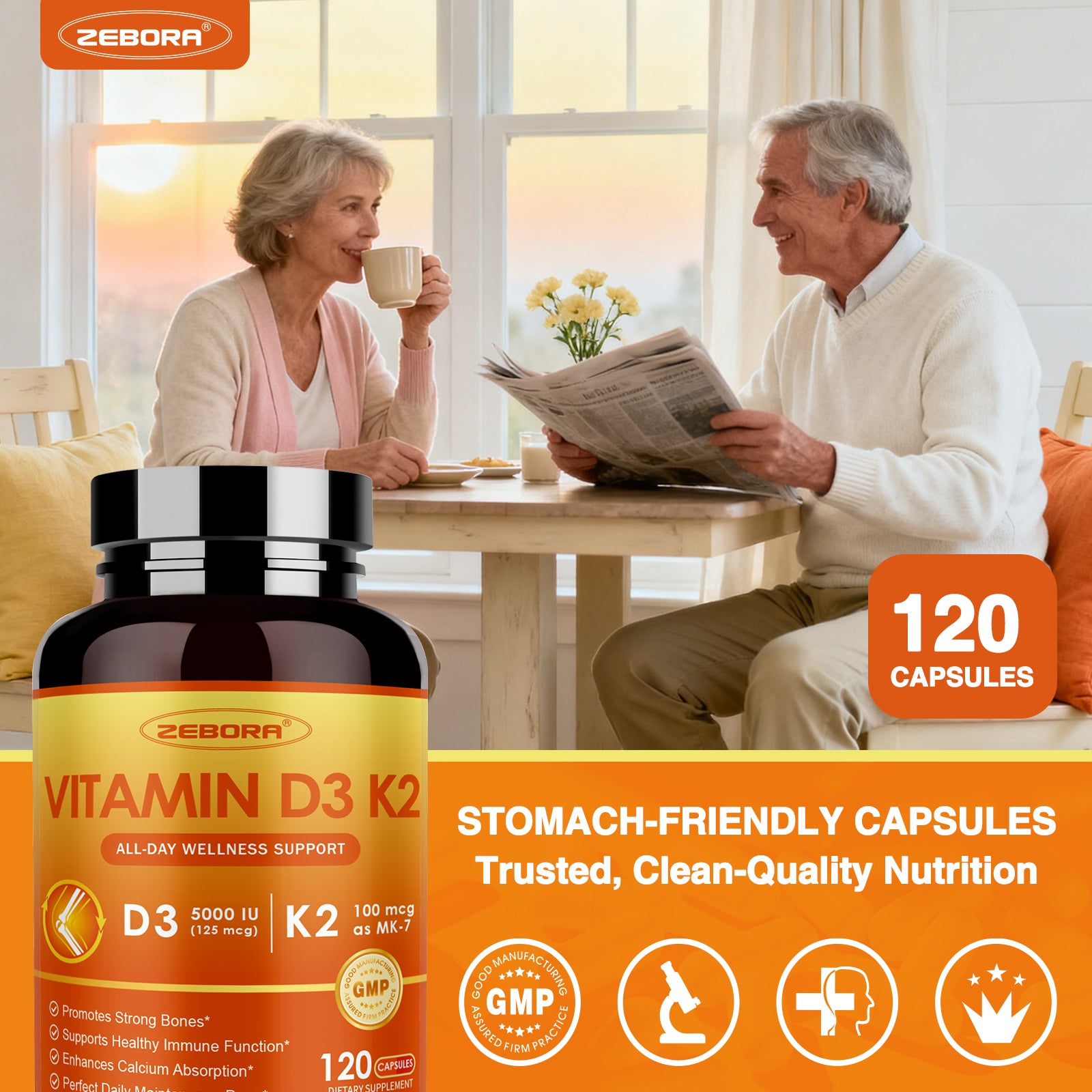 Vitamin D3 K2 5000 IU – 6-in-1 Bone & Immune Support with Magnesium & Calcium, 120 Caps