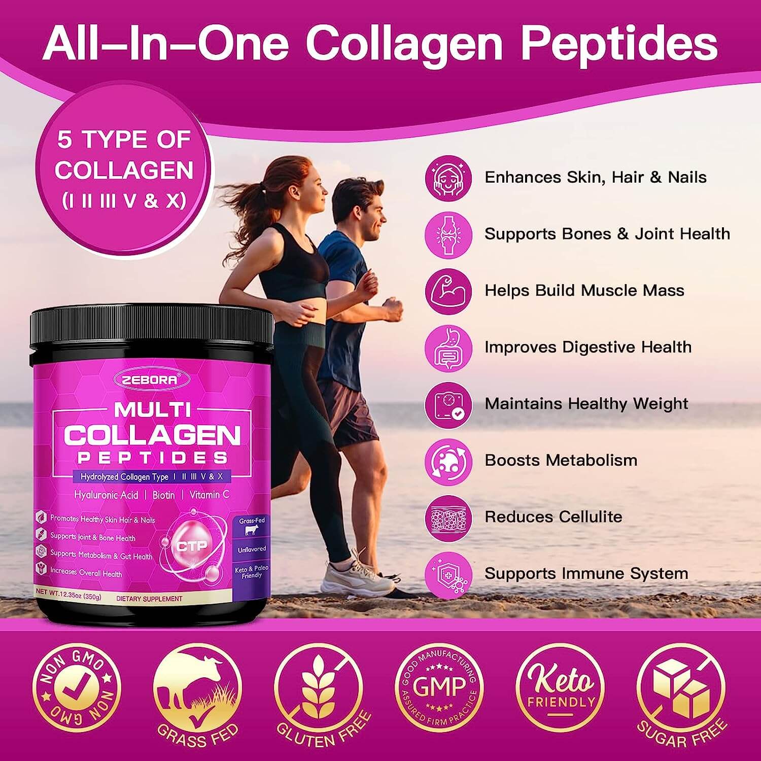 ZEBORA Multi Collagen Peptides Powder 350G