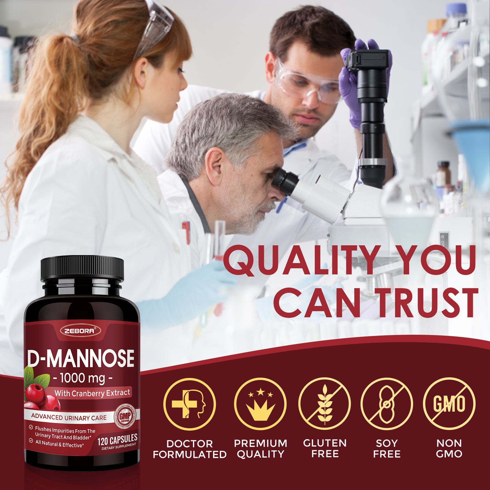 D Mannose 1000mg Plus Cranberry Extract Urinary and Bladder Support, 120 Capsules