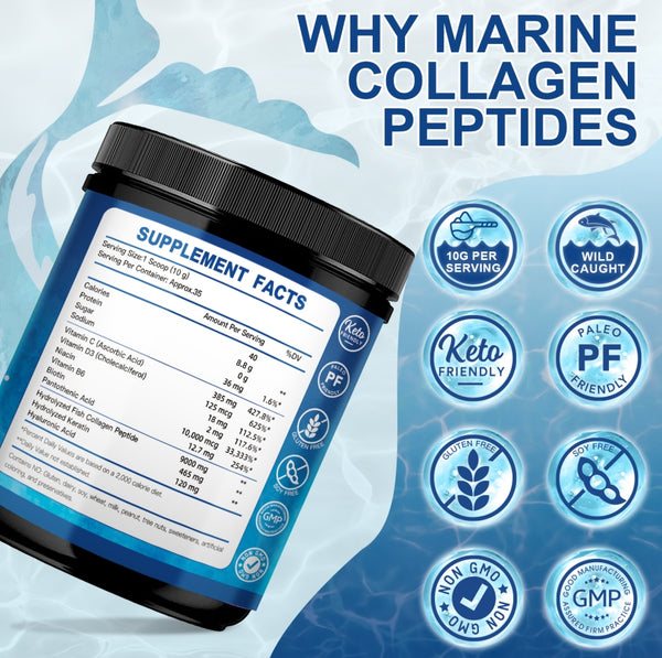 Marine Collagen Peptides Powder with Hyaluronic Acid, Keratin - Wild C ...
