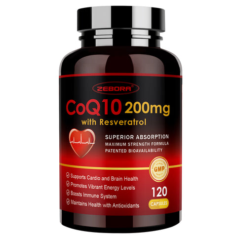 CoQ10 200mg with Trans-Resveratrol, PQQ and Vitamin E for Heart Support and Energy, 120 Veggie Capsules